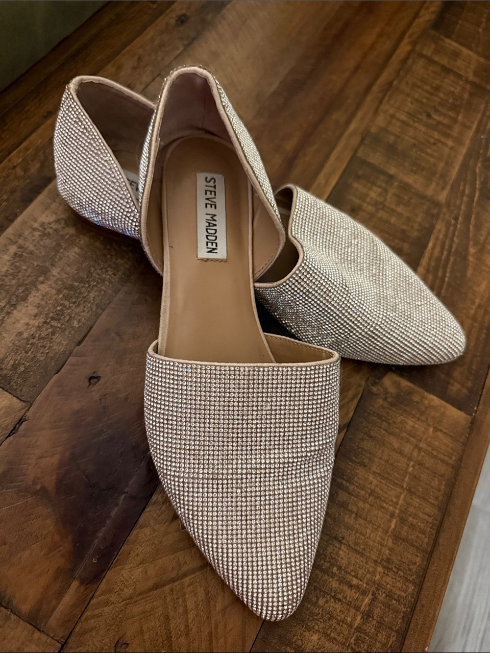 Steve Madden Champagne Crystal-Embellished Pointed D'Orsay Flats